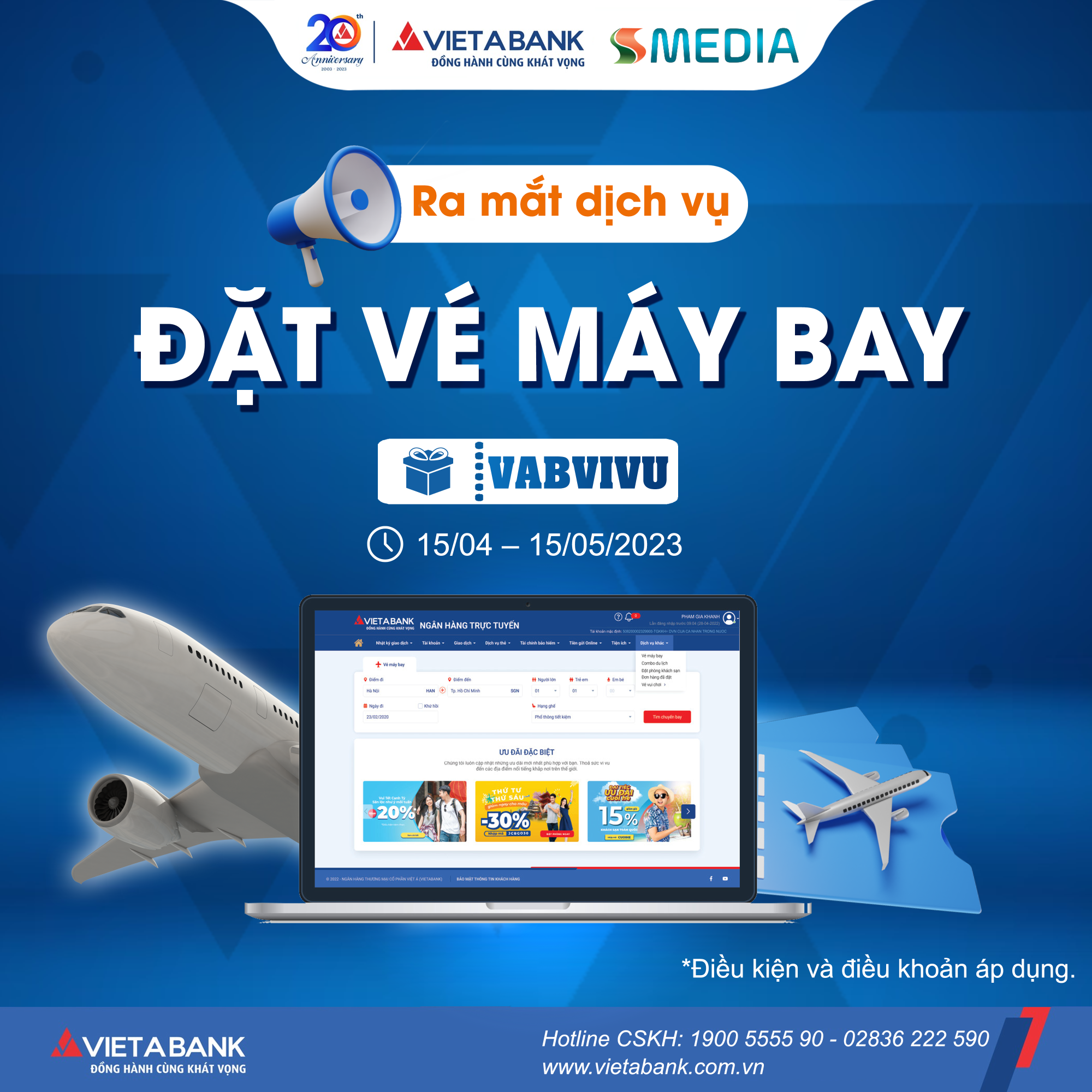 CHƯƠNG TRÌNH KHUYẾN MÃI RA MẮT DỊCH VỤ ĐẶT VÉ MÁY BAY TRÊN VIETABANK INTERNET BANKING