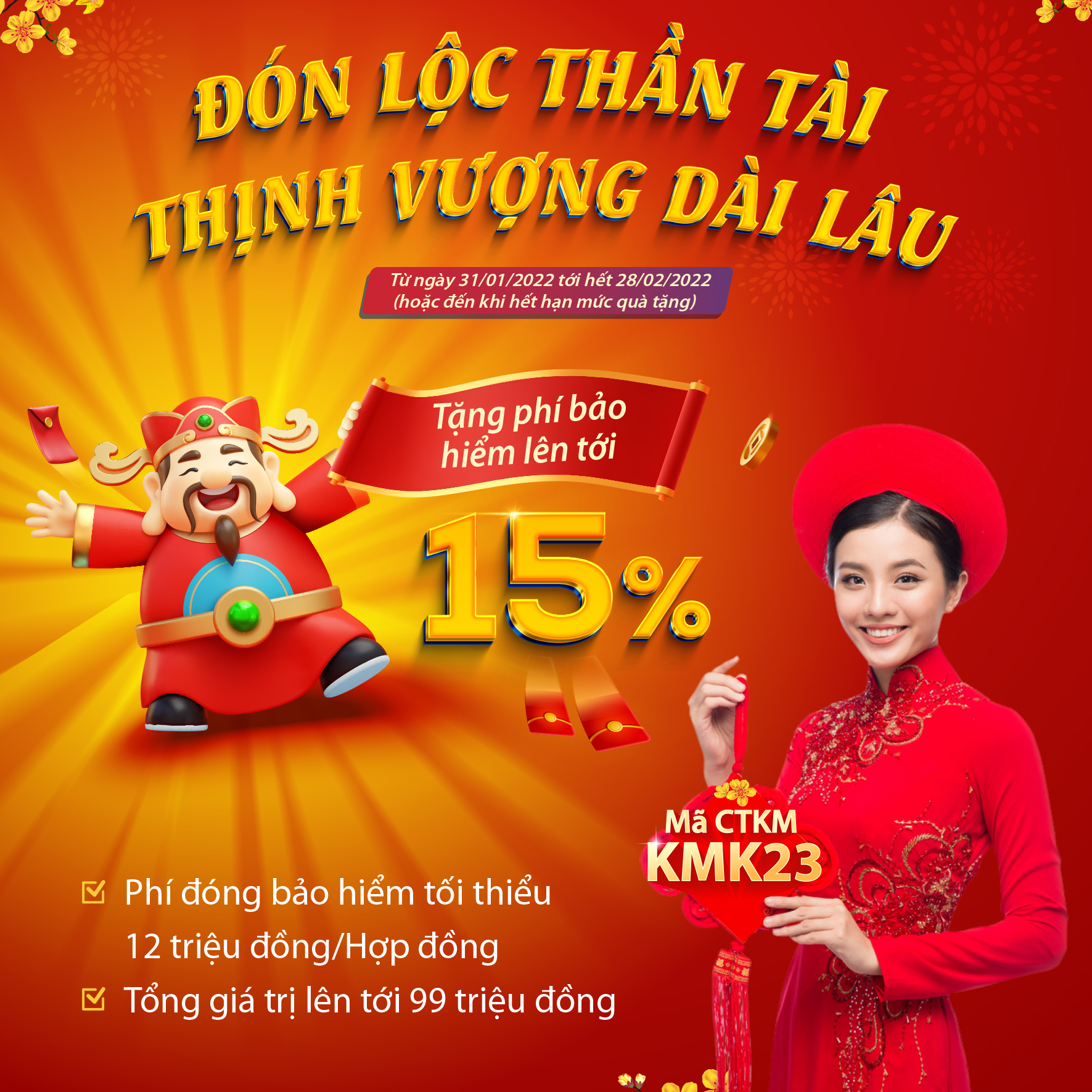 ĐÓN LỘC THẦN TÀI - THỊNH VƯỢNG DÀI LÂU 💎 Tặng ngay 15% phí bảo hiểm nhân thọ đón tài lộc về nhà