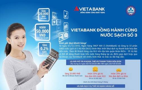 VIETABANK KHUYẾN MÃI CHO KHÁCH HÀNG THANH TOÁN HÓA ĐƠN TIỀN NƯỚC