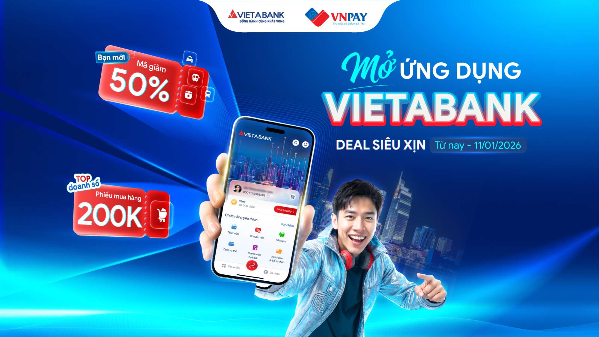 Bùng nổ siêu deal ‘nửa giá’ và ưu đãi mua sắm cực hời trên ứng dụng VIETABANK