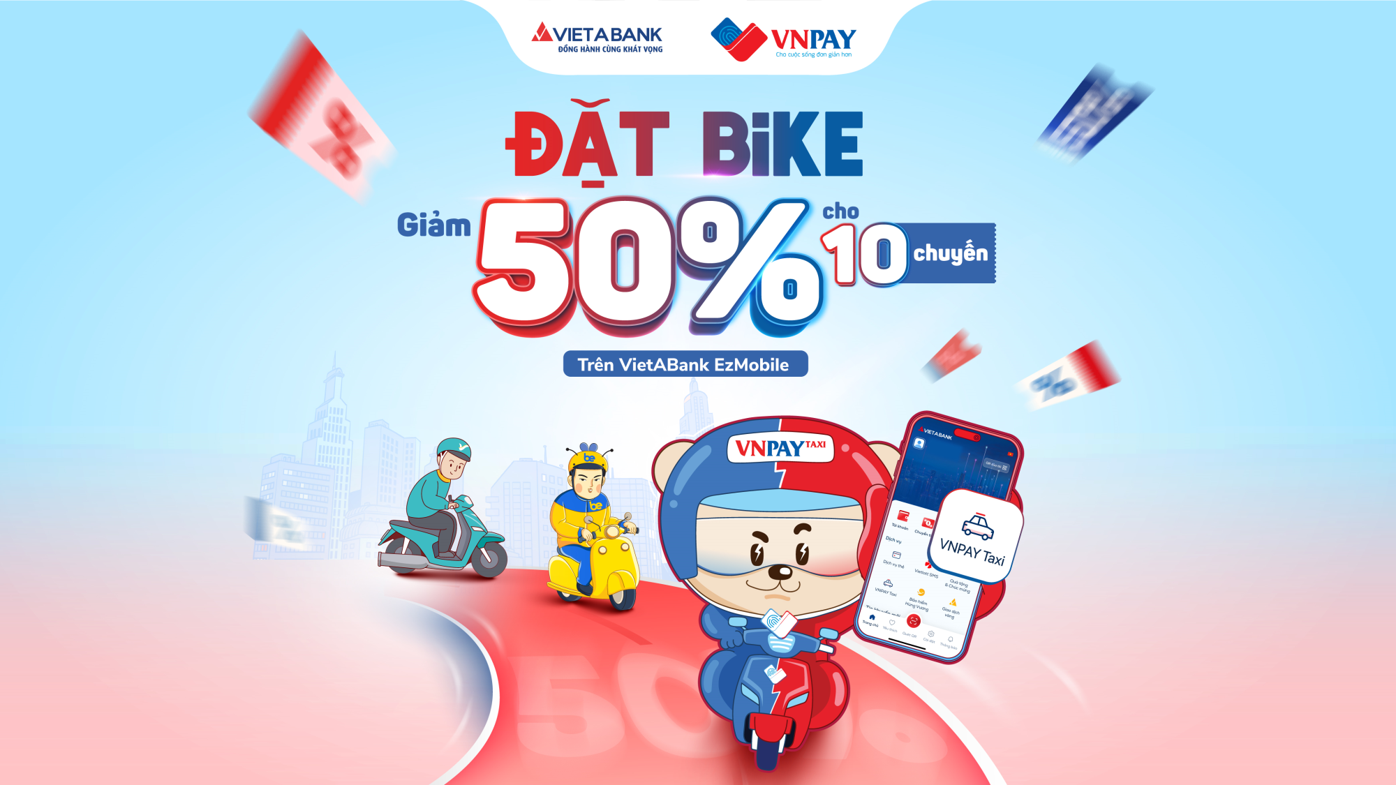 VIETABANK EZMOBILE RA MẮT ‘ĐẶT BIKE’, TẶNG ƯU ĐÃI 10 CHUYẾN GIẢM NGAY 50%