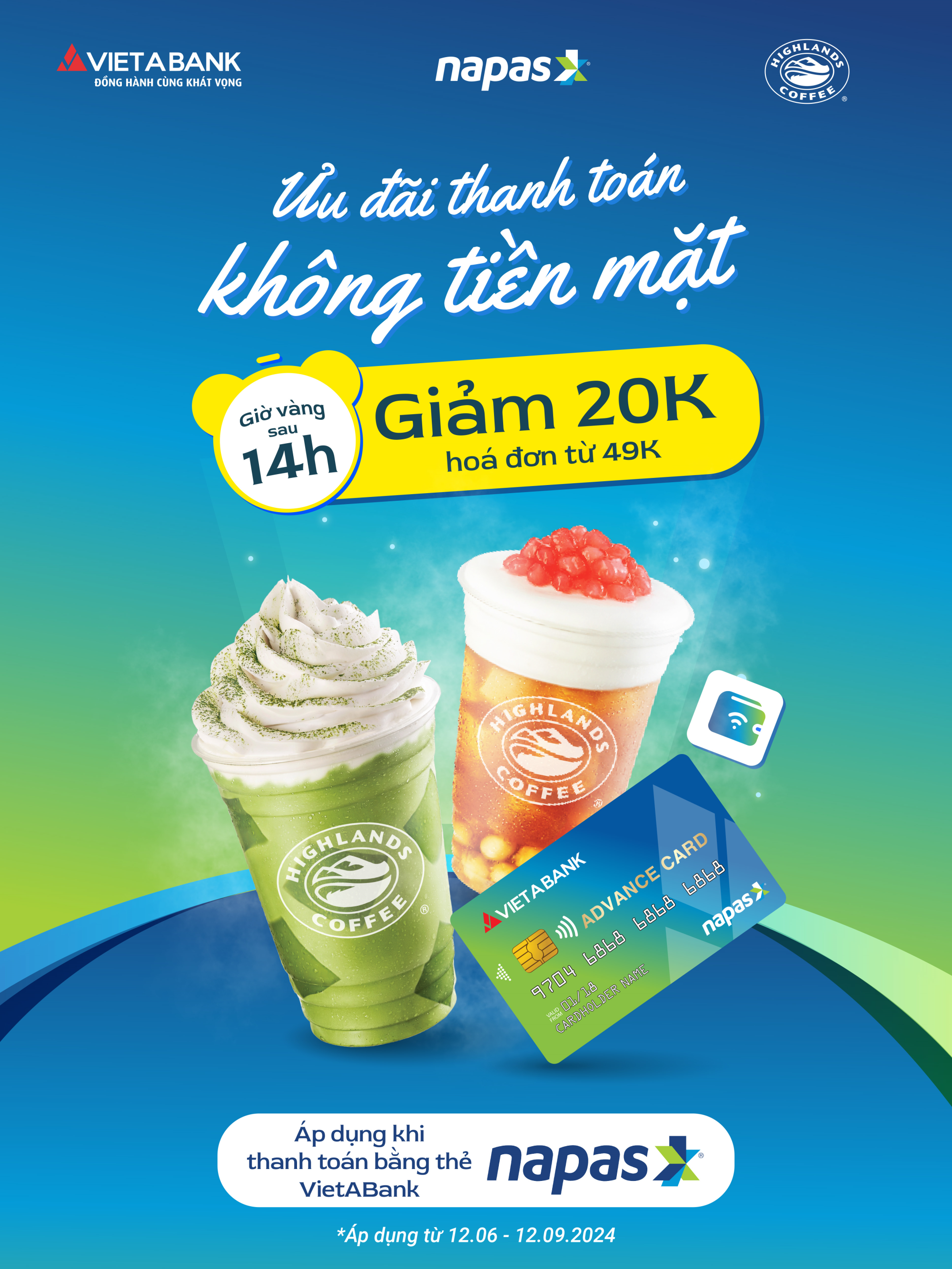 GHÉ HIGHLANDS, CHẠM THẺ VIETABANK NAPAS GIẢM NGAY 20K MENU ĐỒ UỐNG