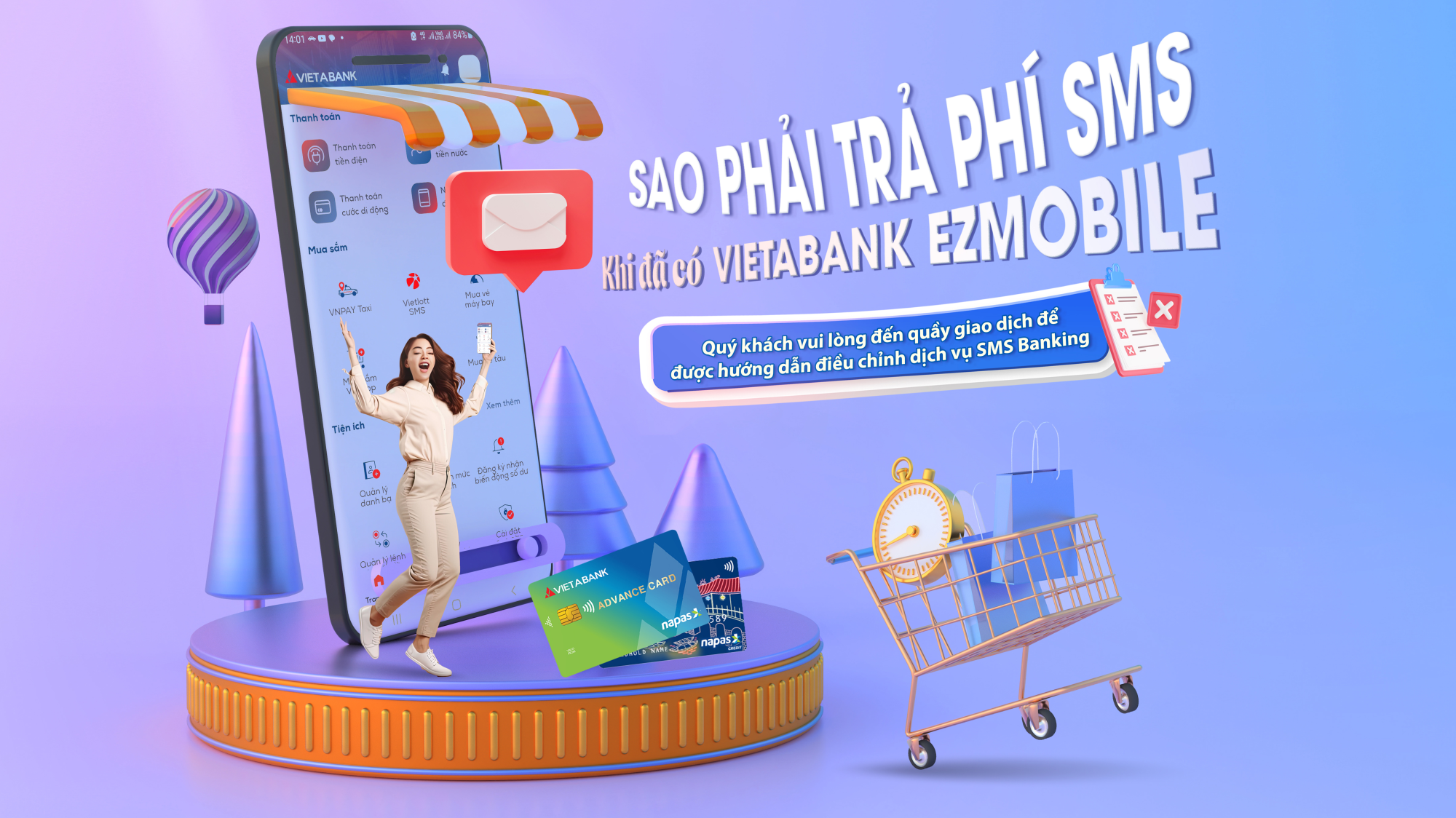 Sao phải trả phí SMS Banking khi đã có VietABank EzMobile 